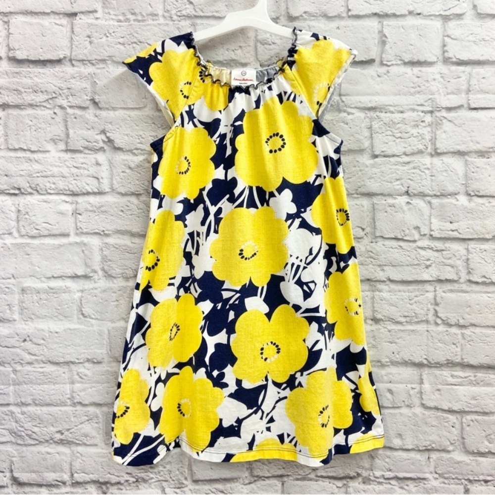 Hanna Andersson Girls Summer Dress Size 130 (8) Cap Sleeve Floral Yellow Blue
